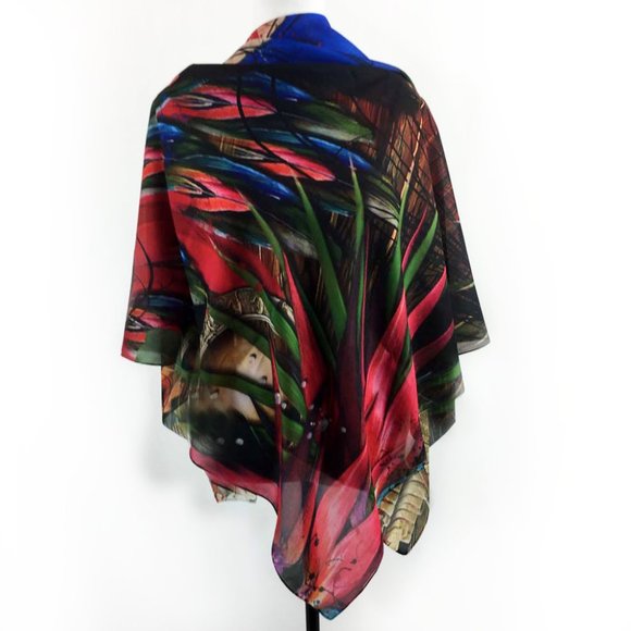Scarlet McCaw Tropical Wings Chiffon Oversized Square Scarf Shawl - Picture 6 of 16